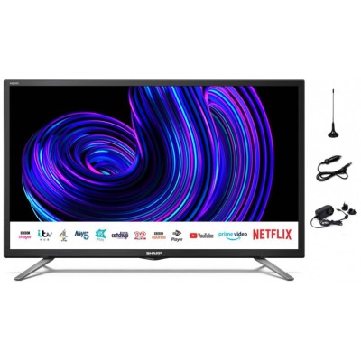 Sharp 24" Smart LED 12v/24v TV with Freeview Play, Prime, Netflix, Satellite, Saorview 
